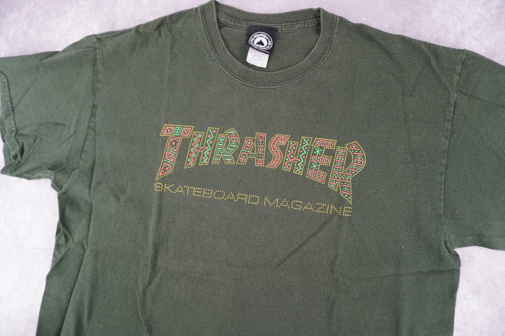 Thrasher Skateboard Magazine Green Graphic Tee Size Medium Skate Y2K Streetwear
